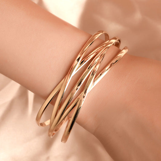 Women Multilayer Cross Bangle Bracelet Open Cuff Wrist