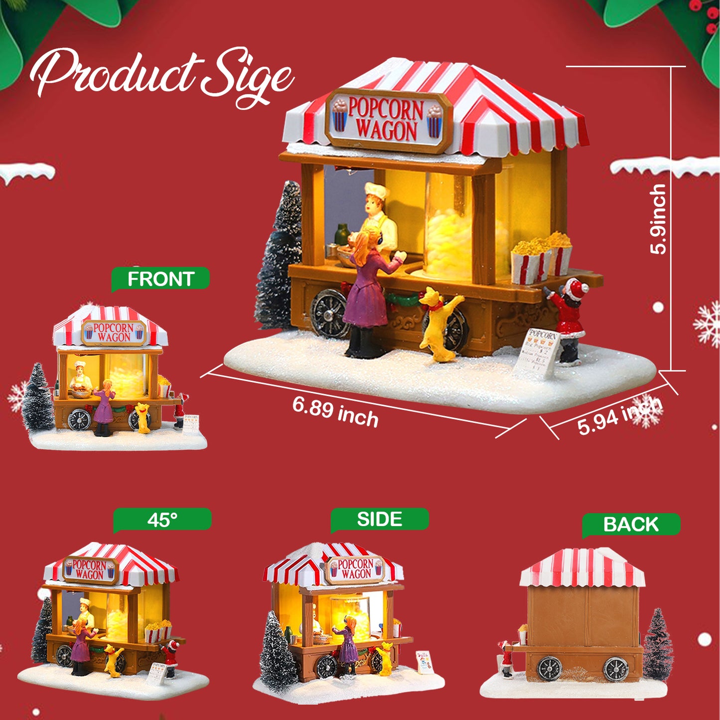 Christmas Popcorn Glow Music Village House w/ LED