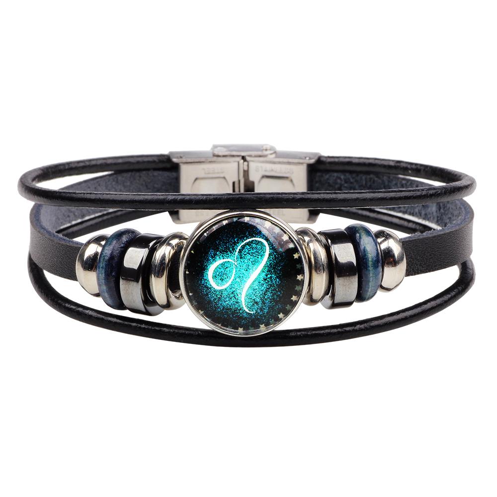 Unisex Astrology Zodiac Sign Constellation Horoscope Leather Wristband Bracelet