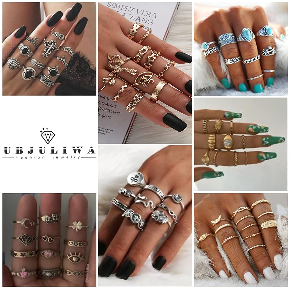 72Pcs Vintage Knuckle Joint Stackable Midi FingerRings Set