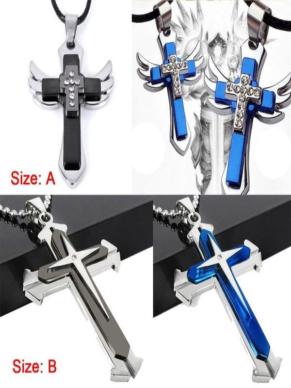 Men Stainless Steel Cross Pendant Necklace Chain