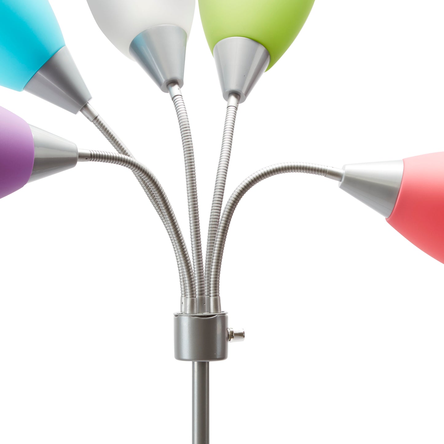 5 Light Floor Lamp, Silver Color w/ Multi Color Shades