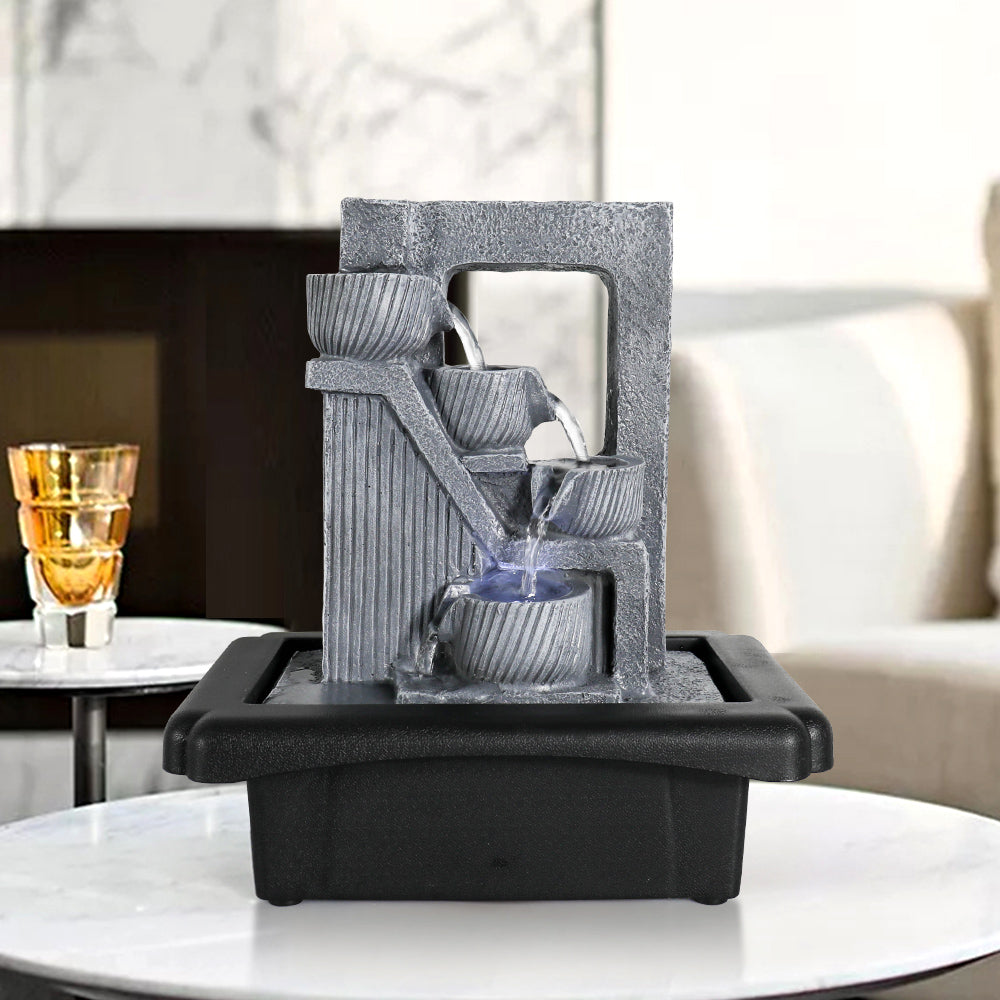 4-Tier Tabletop Water Fountain w/ LED Light