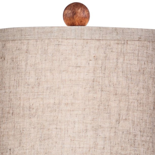 Modern Accent Table Lamp 23 1/2" High Brown Faux Wood Oatmeal Drum Shade for Bedroom Living Room