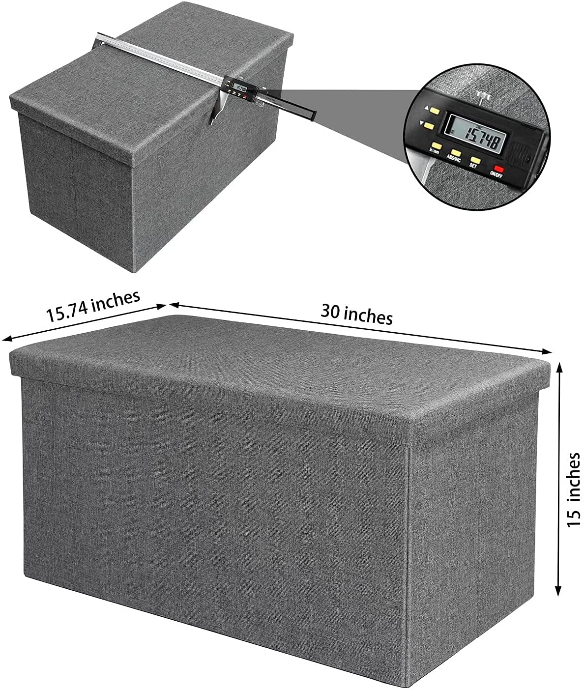 Folding Storage Ottoman Bench w/ Lid Tray, Grey