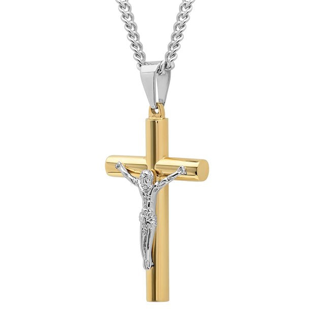 Men's Gold-Tone Stainless Steel Crucifix Pendant Necklace