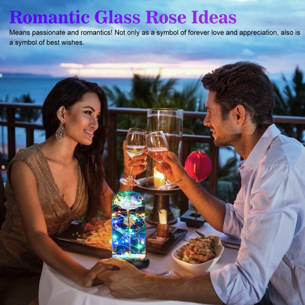 Colorful Galaxy Rose Flower Gift in Glass Dome, Artificial Flower Rose w/ LED Light String