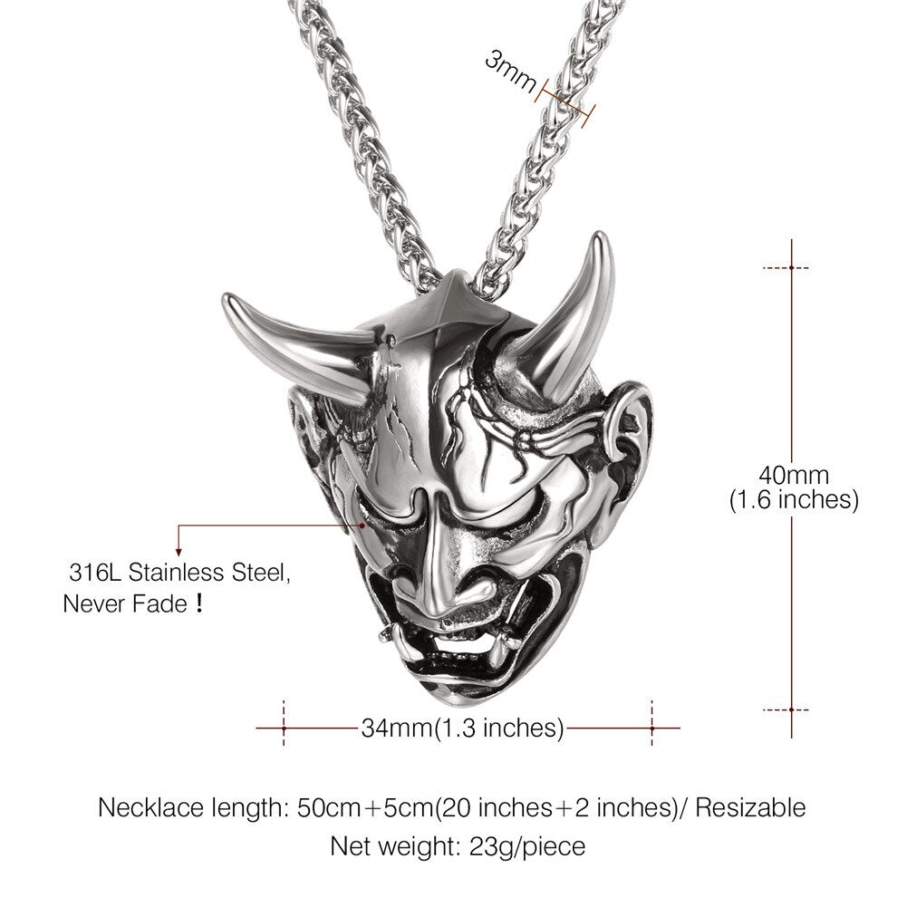 Skull w/ Evil Horn Pendant Necklace for Men & Women