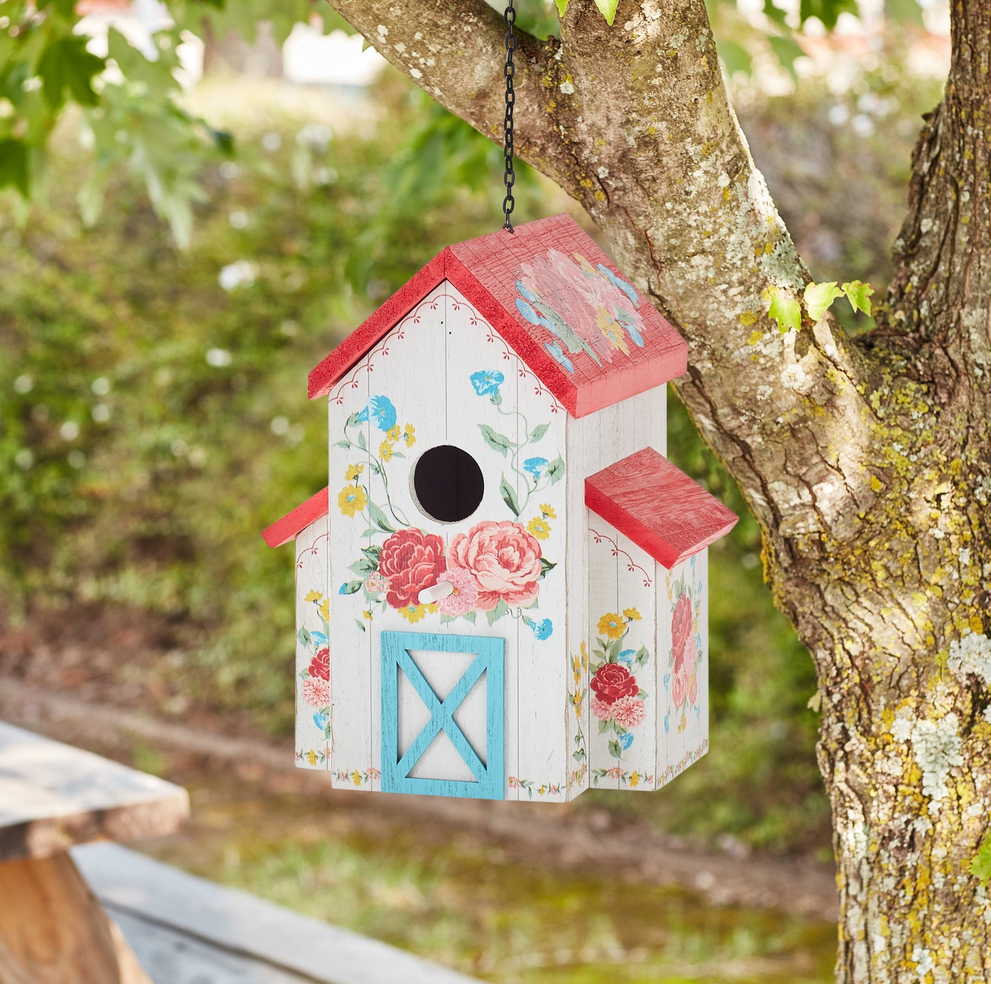 Multi-Color Sweet Rose Wood Birdhouse w/ Removable Roof