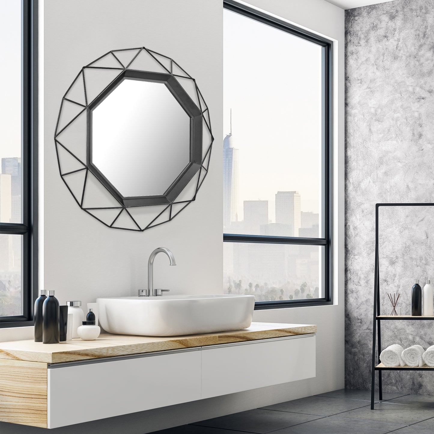 28.3"  Modern Geometric Metal Wall Mirror