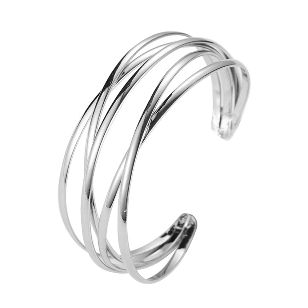 Women Multilayer Cross Bangle Bracelet Open Cuff Wrist