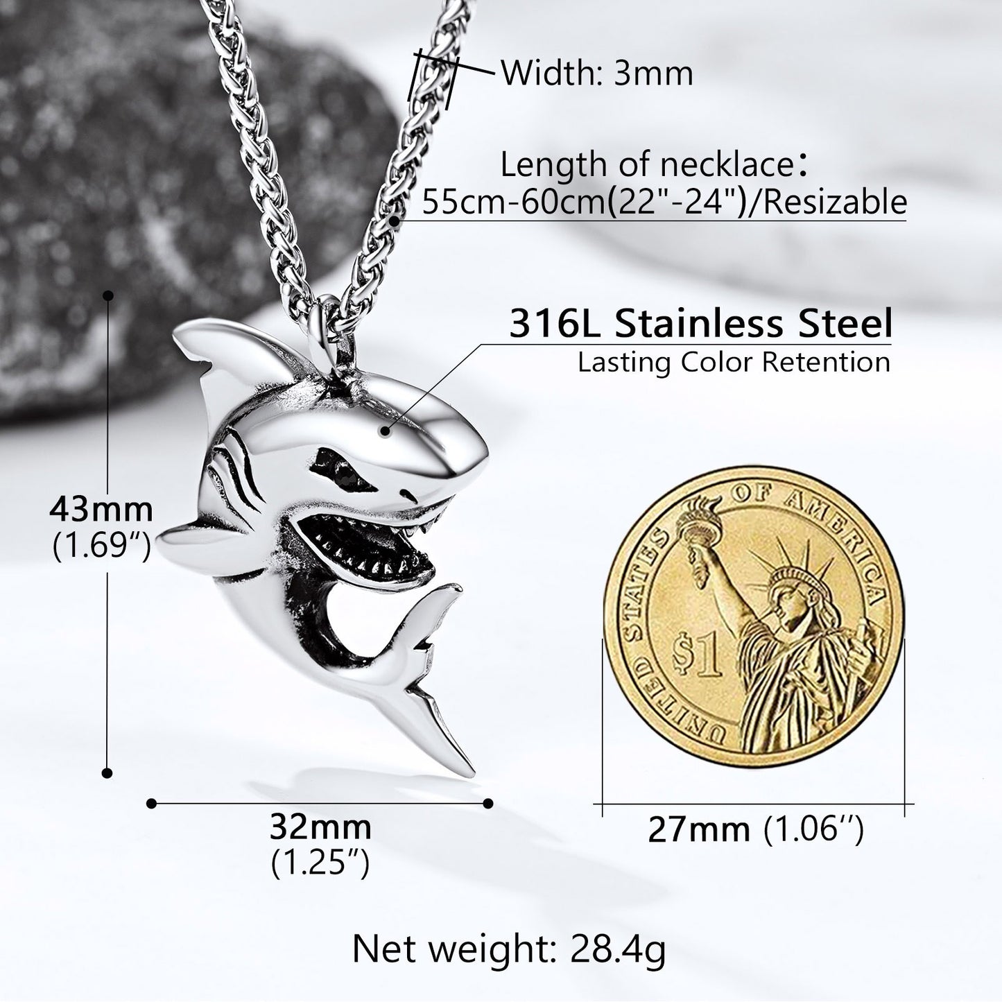 Shark Pendant Chain for Men Stainless Steel Punk Necklace