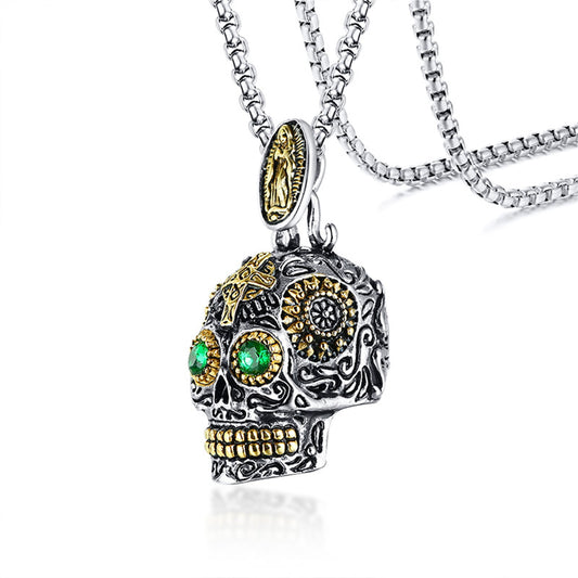 Punk Skull Green Eye Pendant Necklace for Men & Women