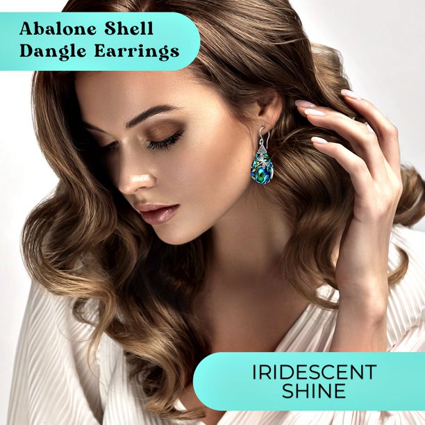 Dragonfly Dangle Drop Earrings Abalone Shell Sterling Silver for Women