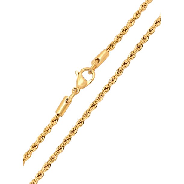 Gold-Tone Stainless Steel 2.3MM Rope Link 24" Chain Necklace, Unisex