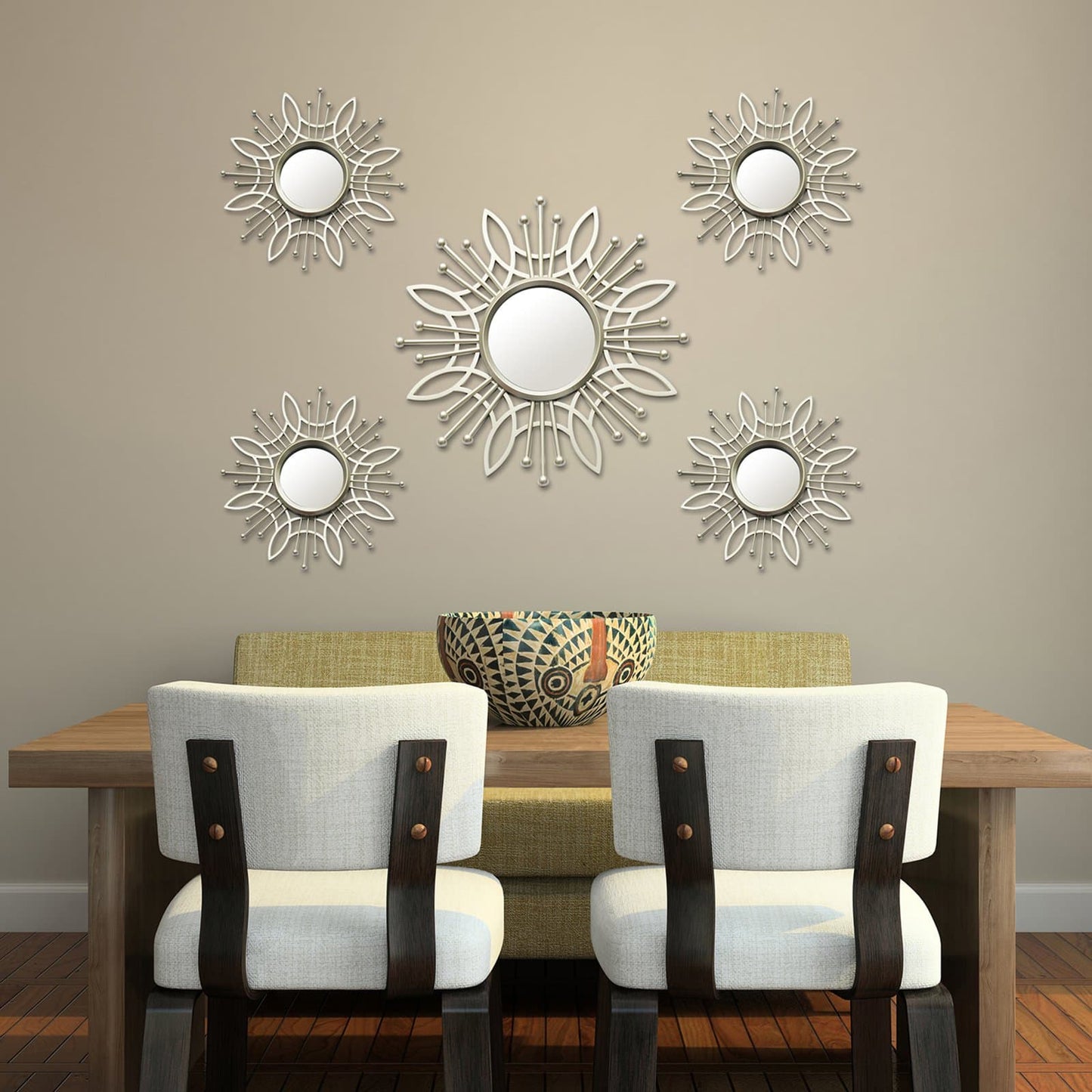 5 Piece Silver Burst Wall Mirror Home Decoration