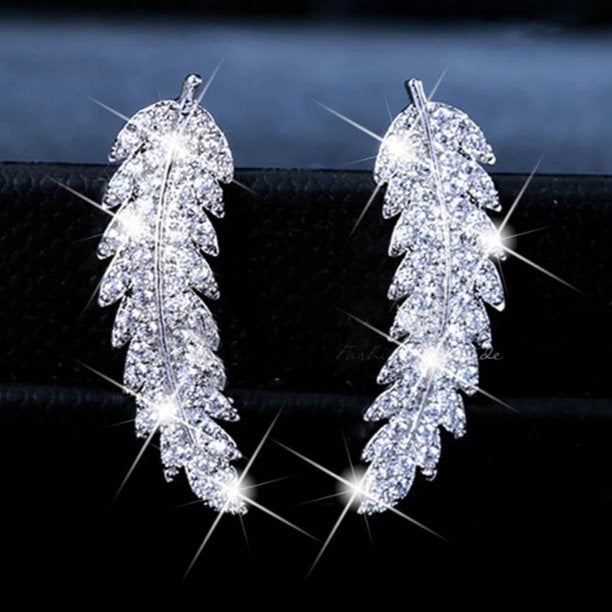 Gorgeous Feather Ear Climbers 925 Sterling Silver Wing Gold Crystal Leaves Cluster Cuff Earrings For Women