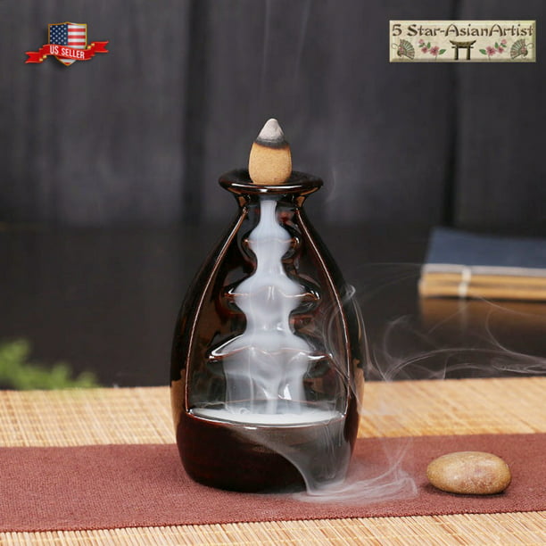 Ceramic Backflow Incense Burner, Home Decor Vase Waterfall & 10pcs Cones Free