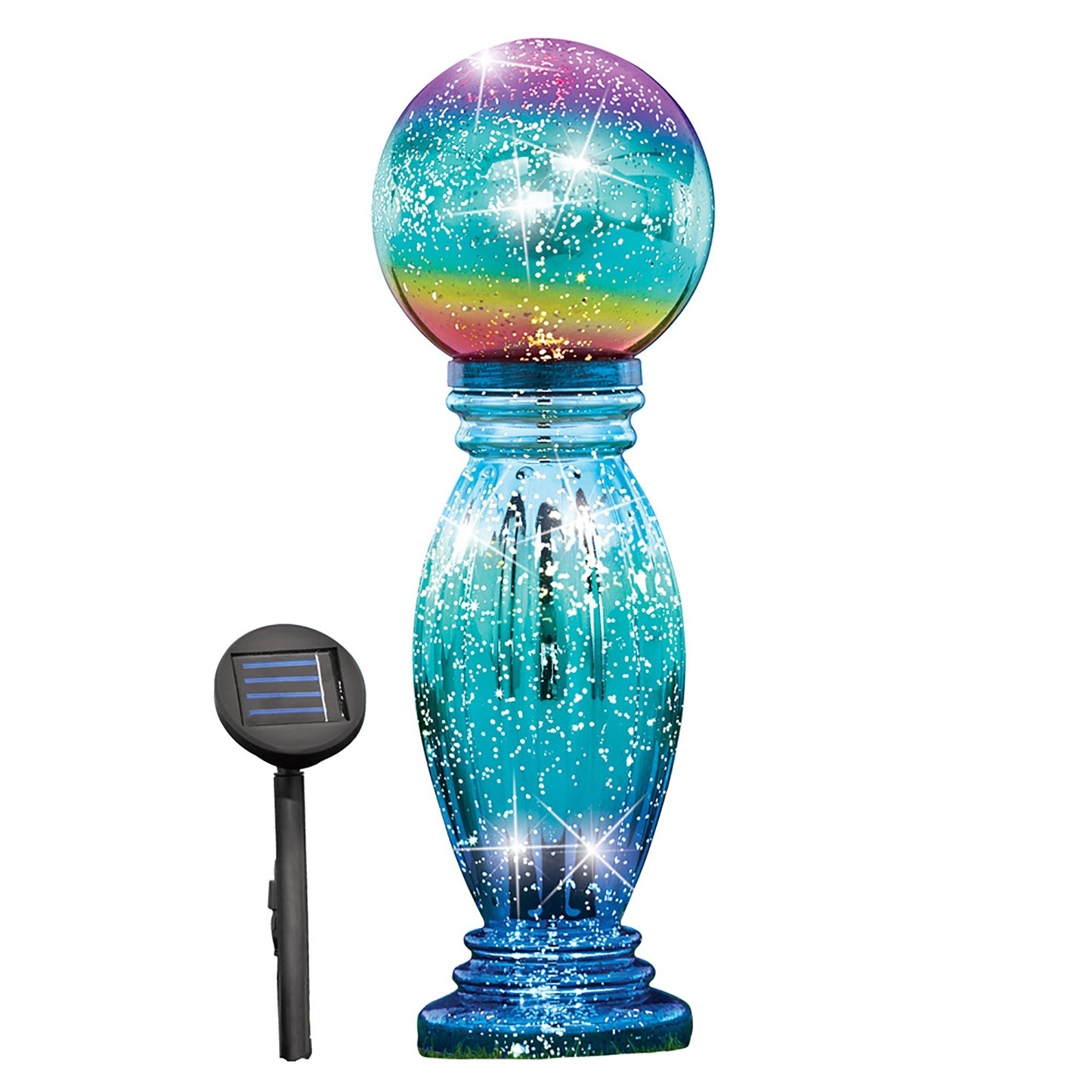 Glass Column Gazing Ball w/ Solar Light for Garden Decoration