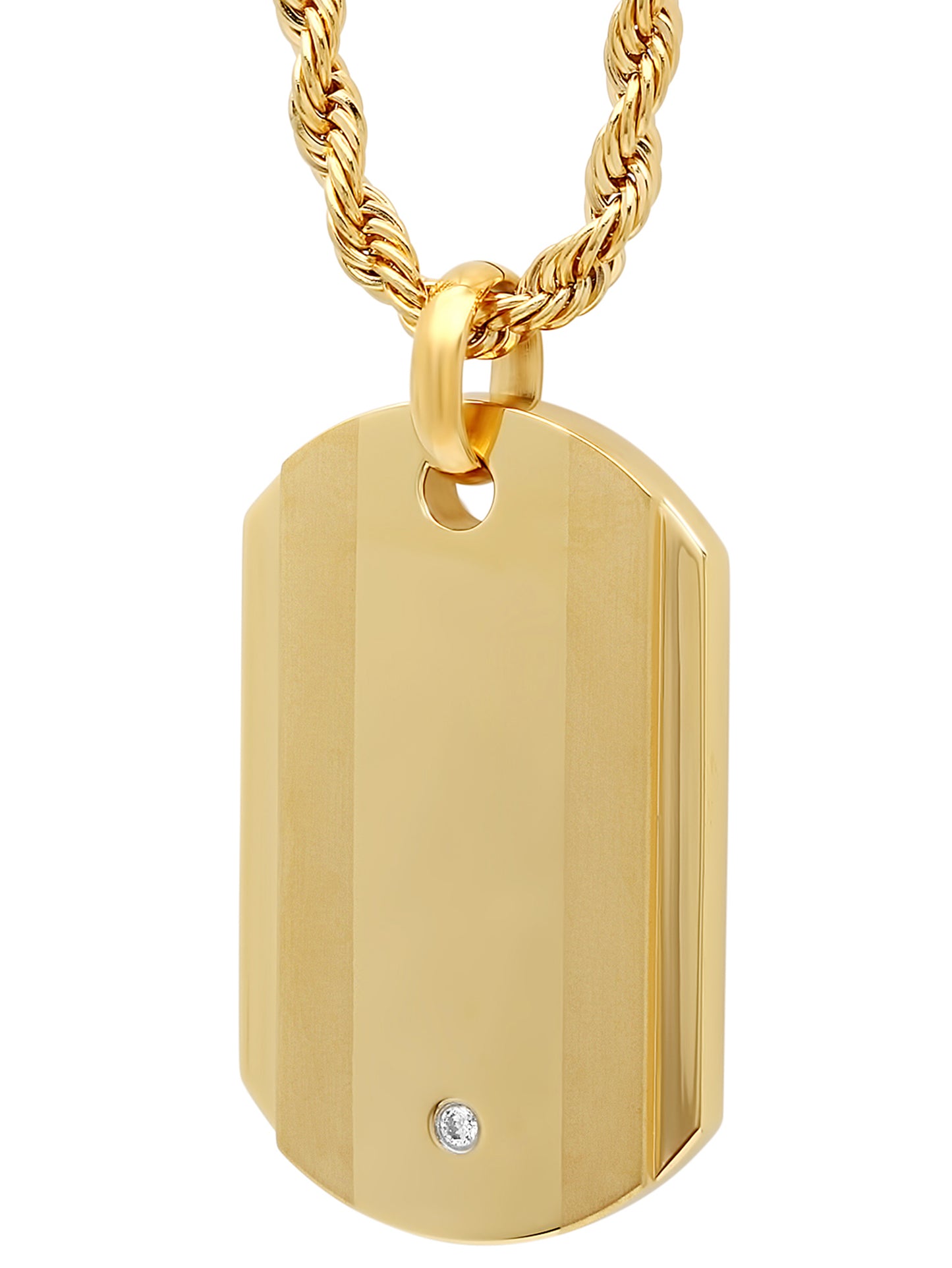 Men Gold-Tone Stainless Steel Dog Tag Pendant Necklace