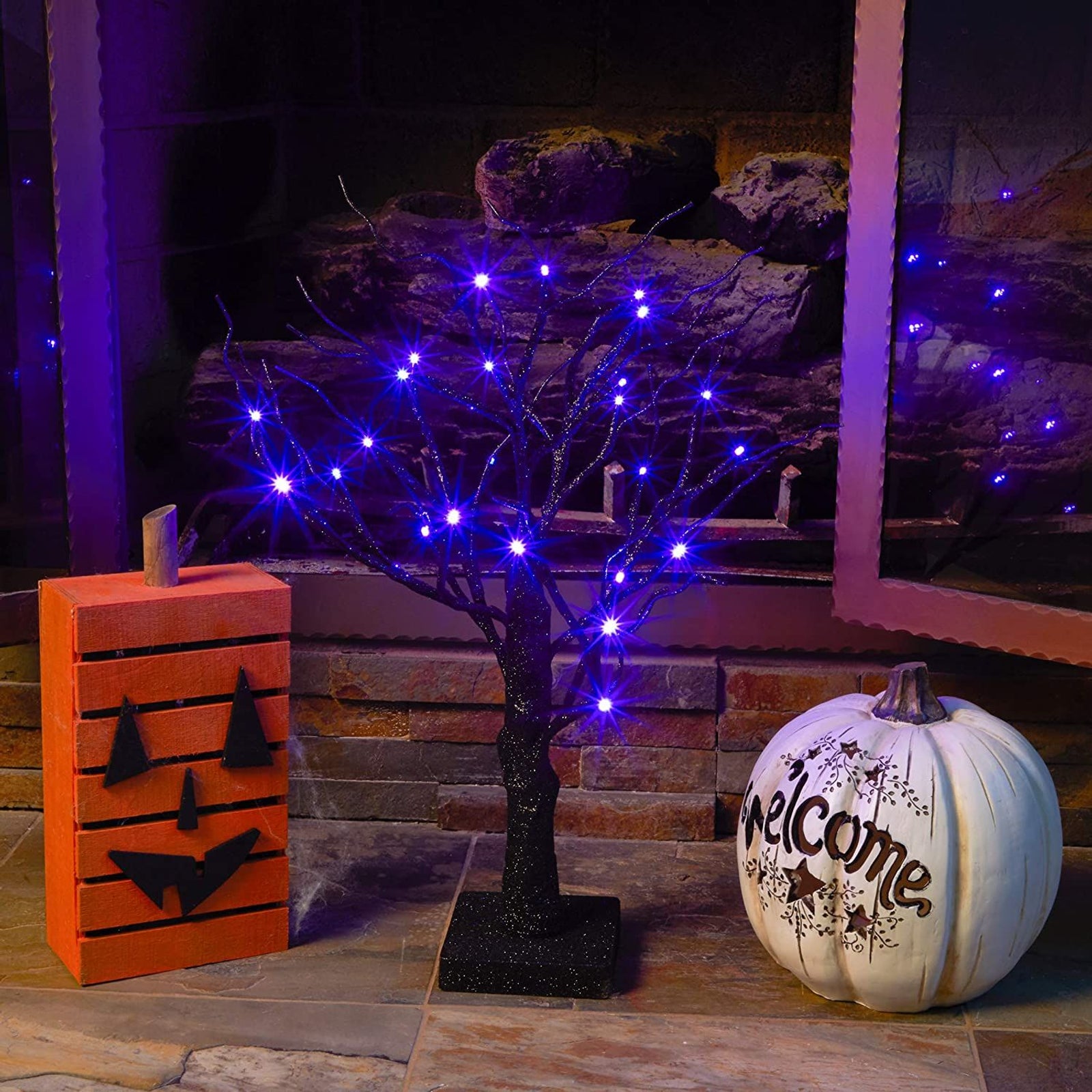 Halloween Decorations, Black Tree w/ Purple LED Lights (18 in.)