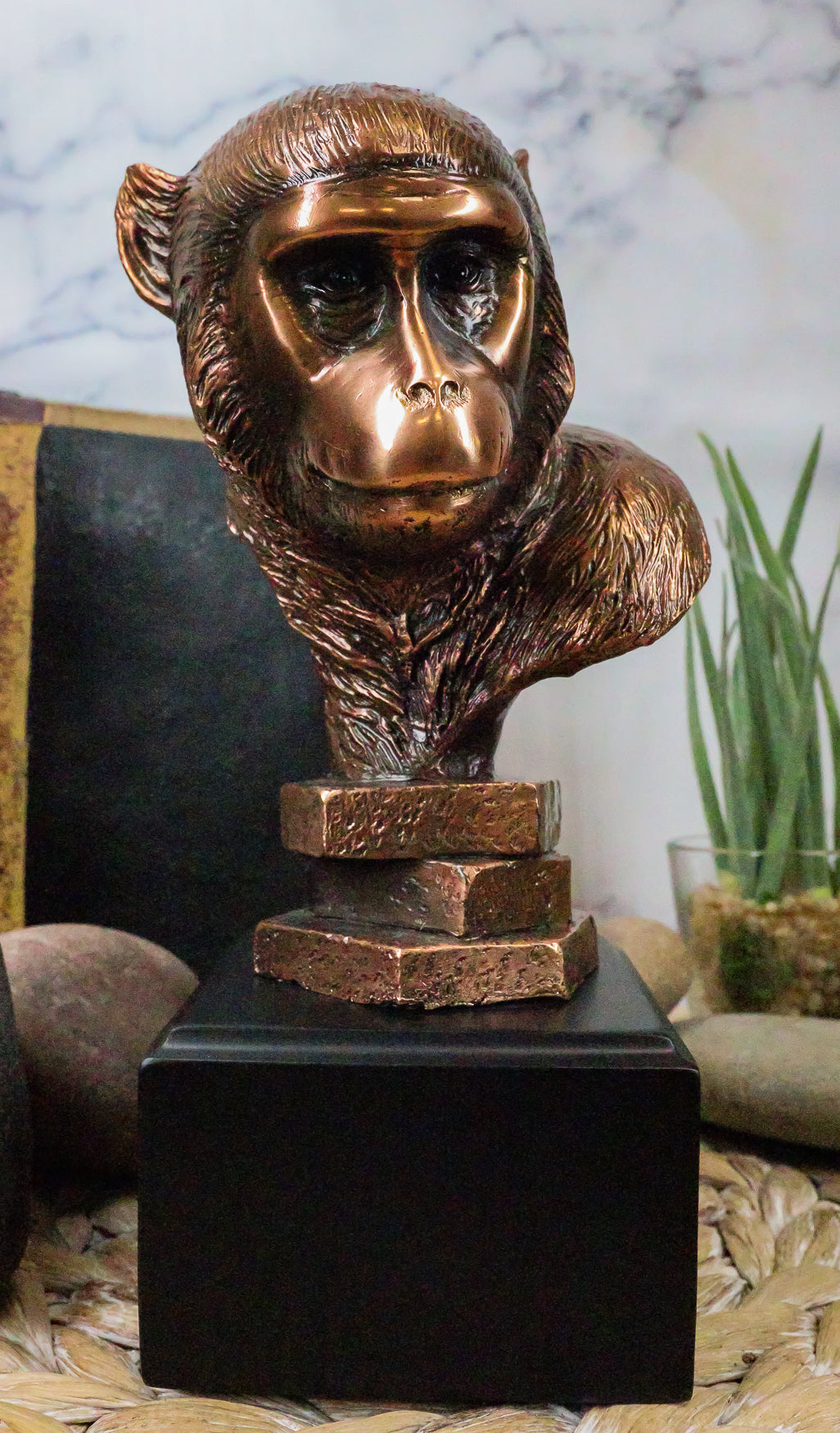 Chimpanzee Monkey Ape Head Bust Figurine w/ Base