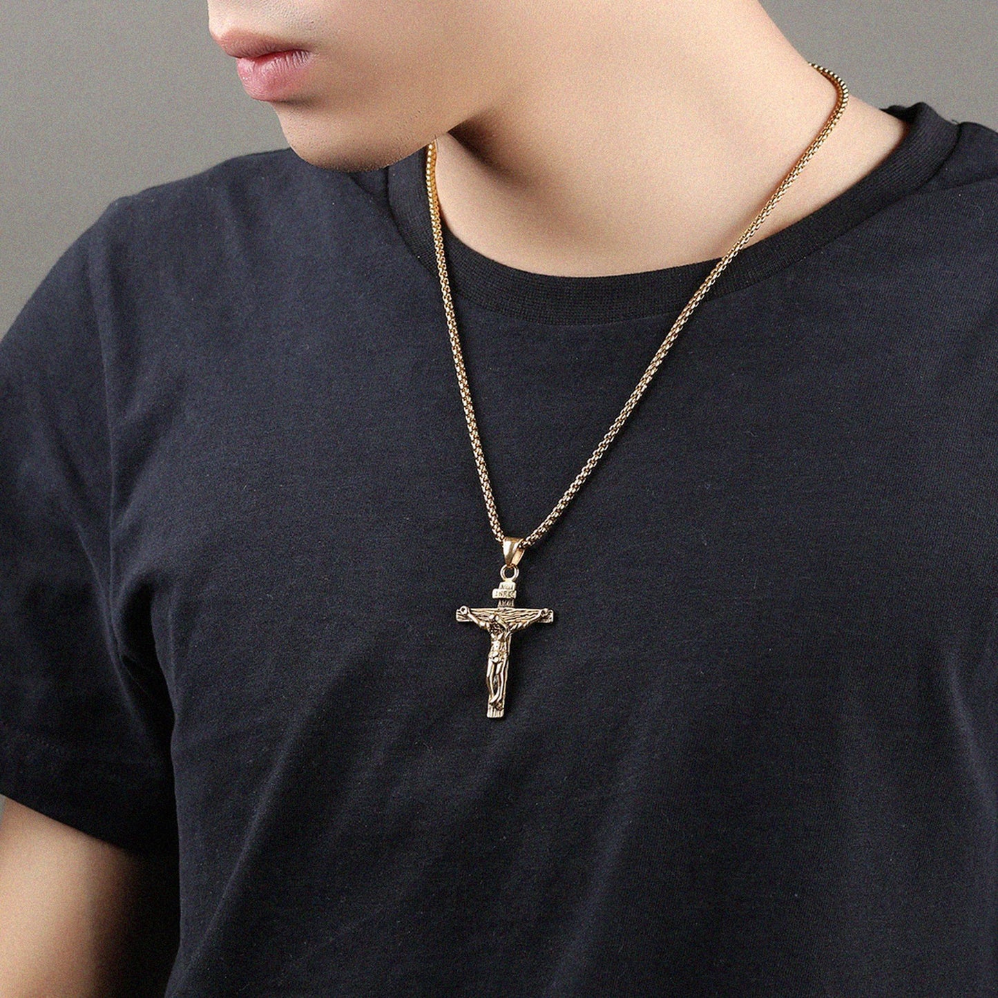 Men's Stainless Steel Jesus Christ Crucifixion Cross Pendant Necklace