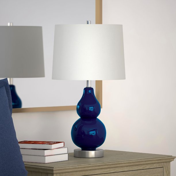 Blue Traditional Metal Petite Table Lamp with Satin Nickel Accents