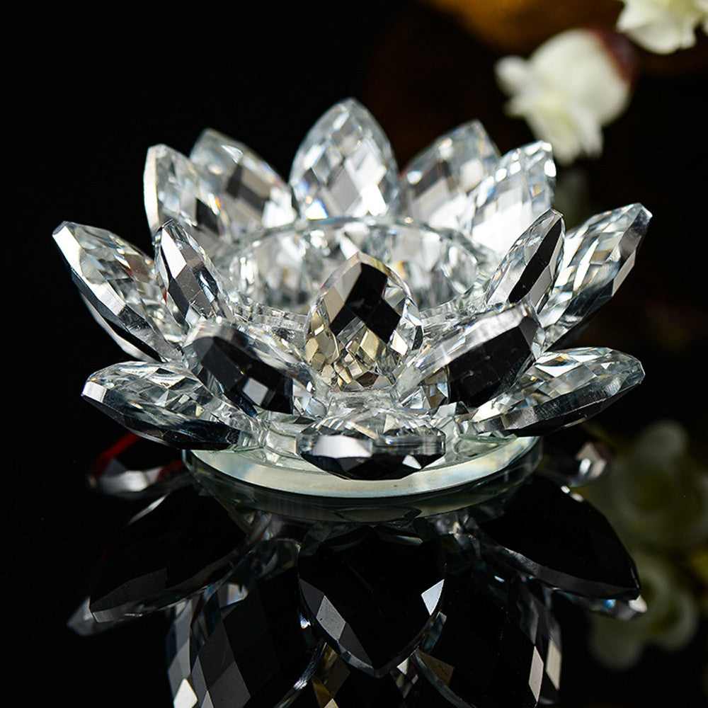Lotus Glass Crystal Candle Holder for Home Decoration