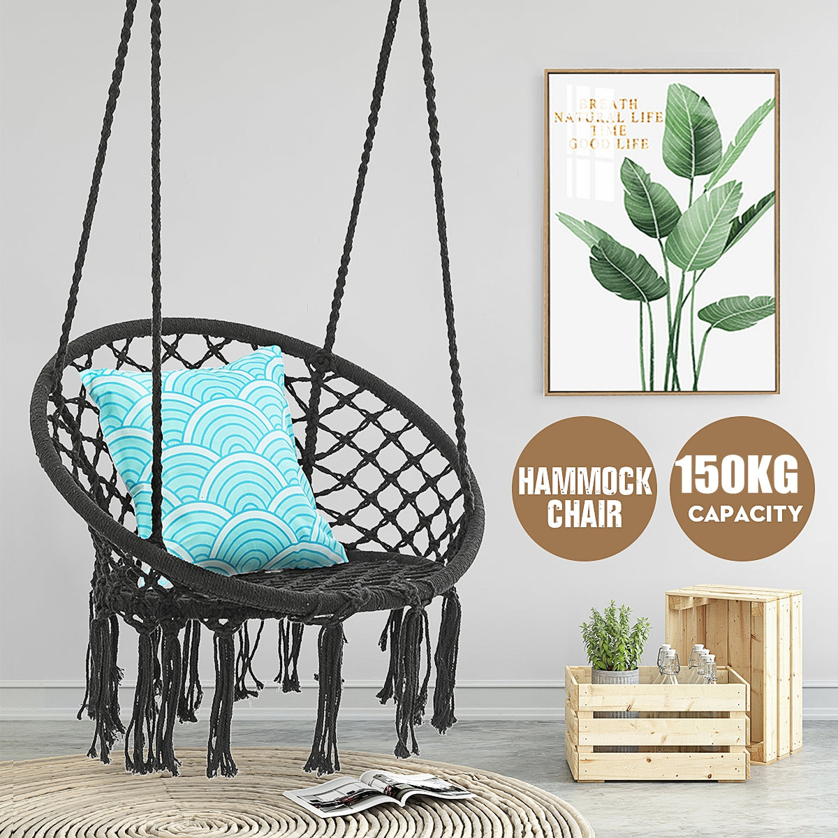 Hanging Hammock Chair Macrame Swing Seat Mesh