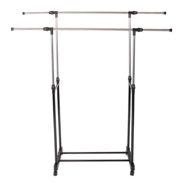 Adjustable Double Rod Garment Rack Rolling Bar -for Clothes Hanger Shoes