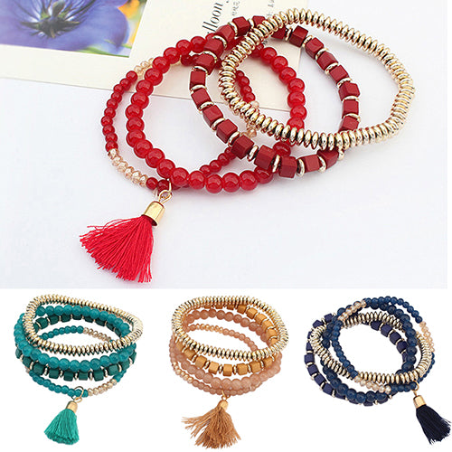 4 Pcs Boho Ethnic Style Multilayer Beaded Bangles Bracelets for Women