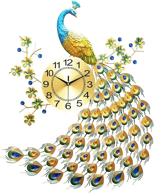 Pea-Cock Wall Clocks Luxury 3D Crystal Quartz Home Decoration