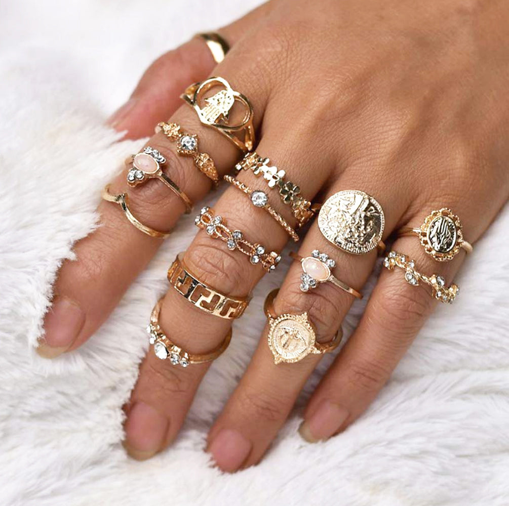 15 Packs Woman Stackable Boho Vintage Rings Set