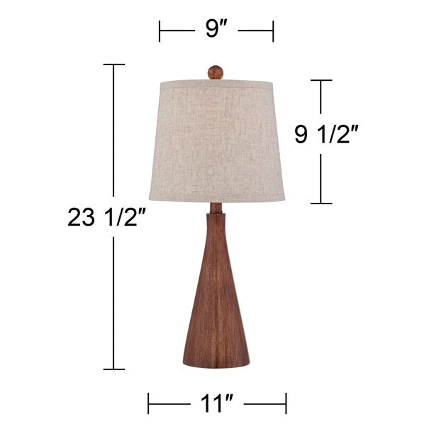 Modern Accent Table Lamp 23 1/2" High Brown Faux Wood Oatmeal Drum Shade for Bedroom Living Room
