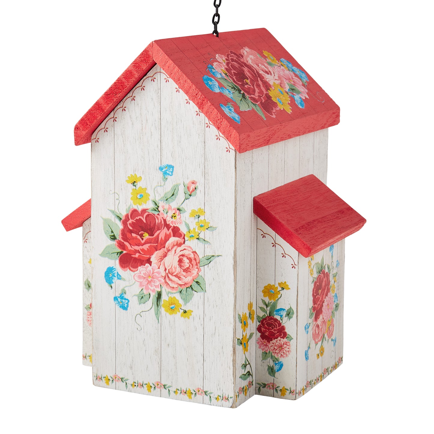 Multi-Color Sweet Rose Wood Birdhouse w/ Removable Roof