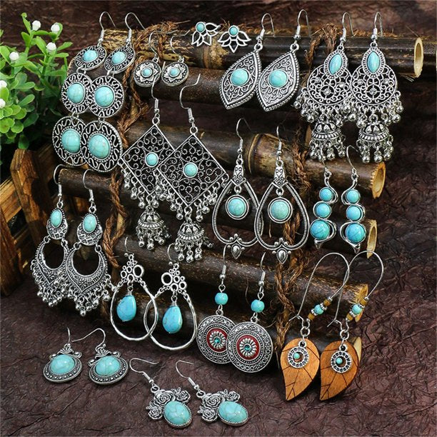 14 Pairs Bohemian Earrings Metal Earrings Hollow Earrings Retro Dangle Earrings Boho Hoop Earrings Set for Women Girls - Walmart.com