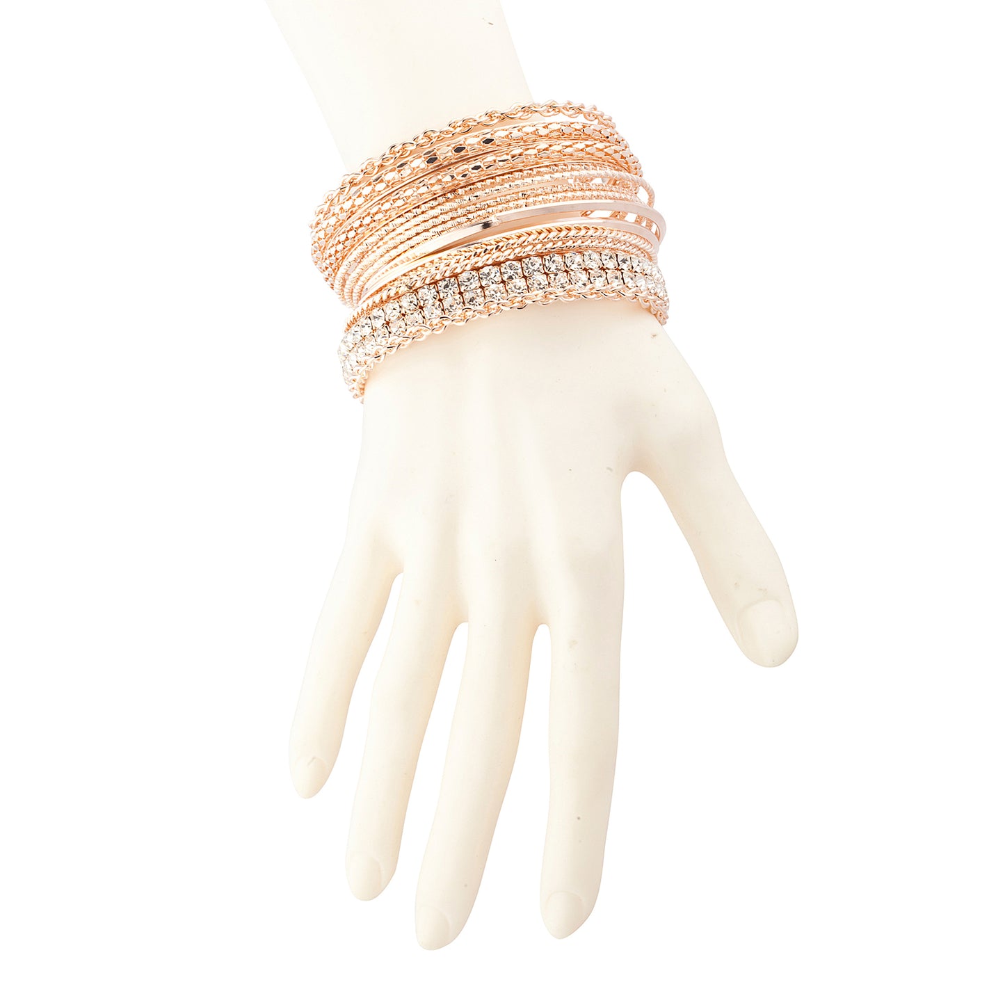 Rose Gold Tone Chain Rhinestone Bangle Bracelet Set for Women