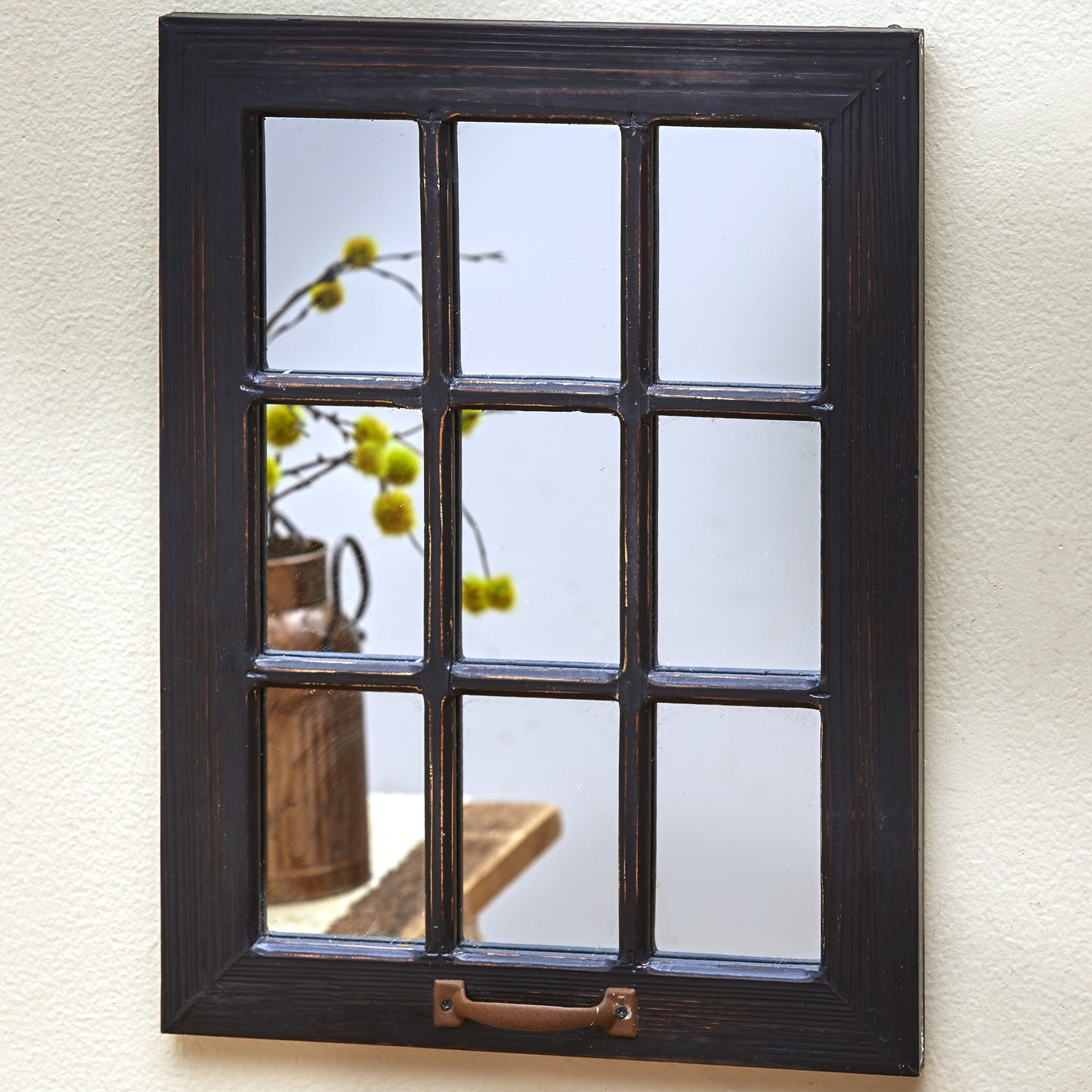 Distressed Wood Windowpane Mirror - Rustic Home Decoration