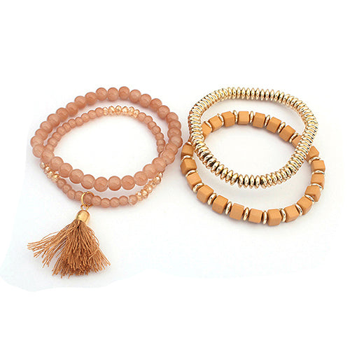 4 Pcs Boho Ethnic Style Multilayer Beaded Bangles Bracelets for Women