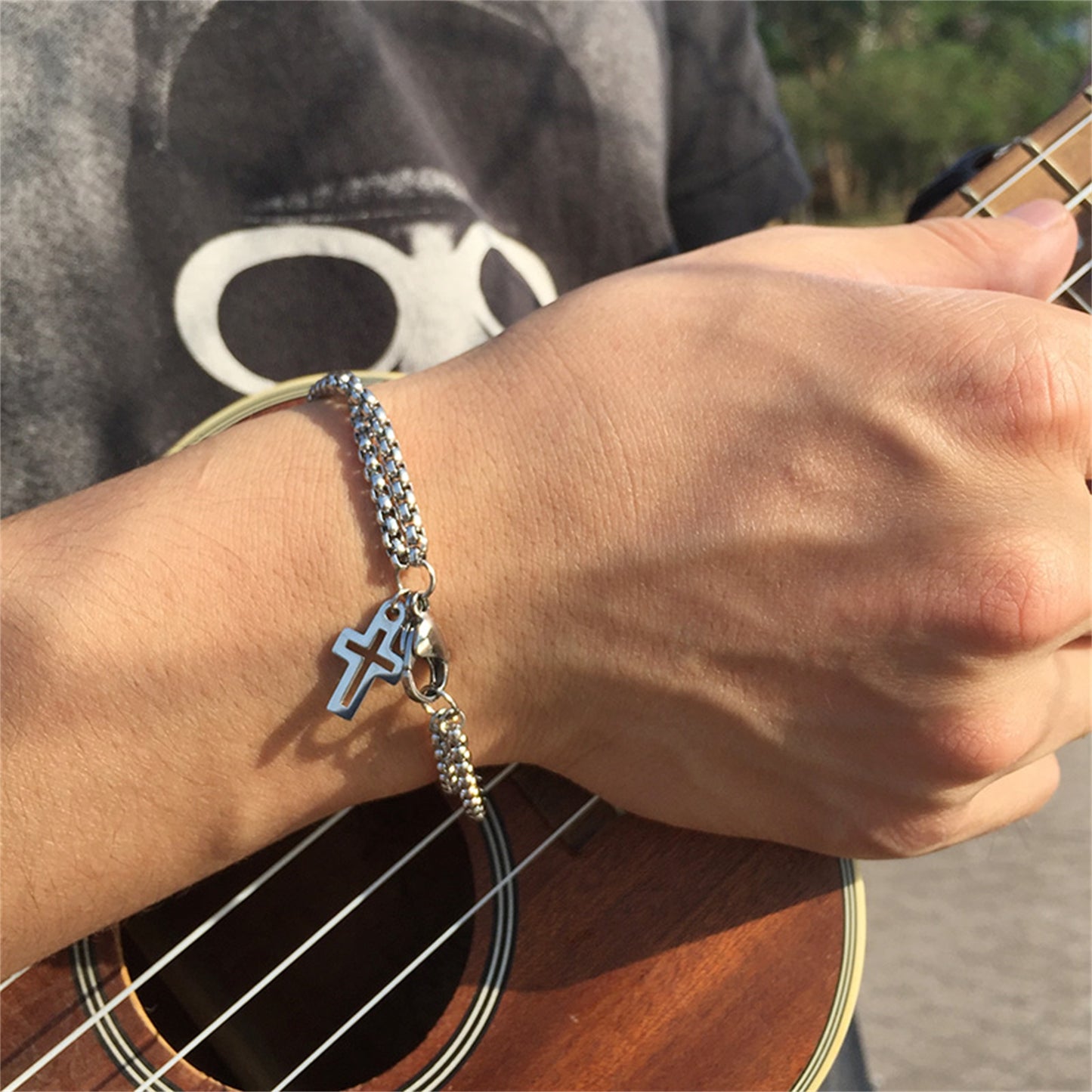Stainless Steel Double Layer Cross Bracelet for Men/Women