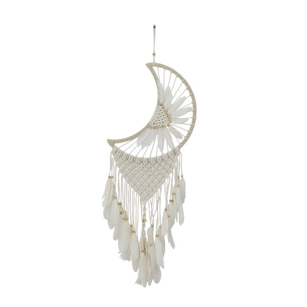 Handmade Intricately Woven Macrame 14" x 42" Dreamcatcher Wall Decor with Beaded Fringe Tassels