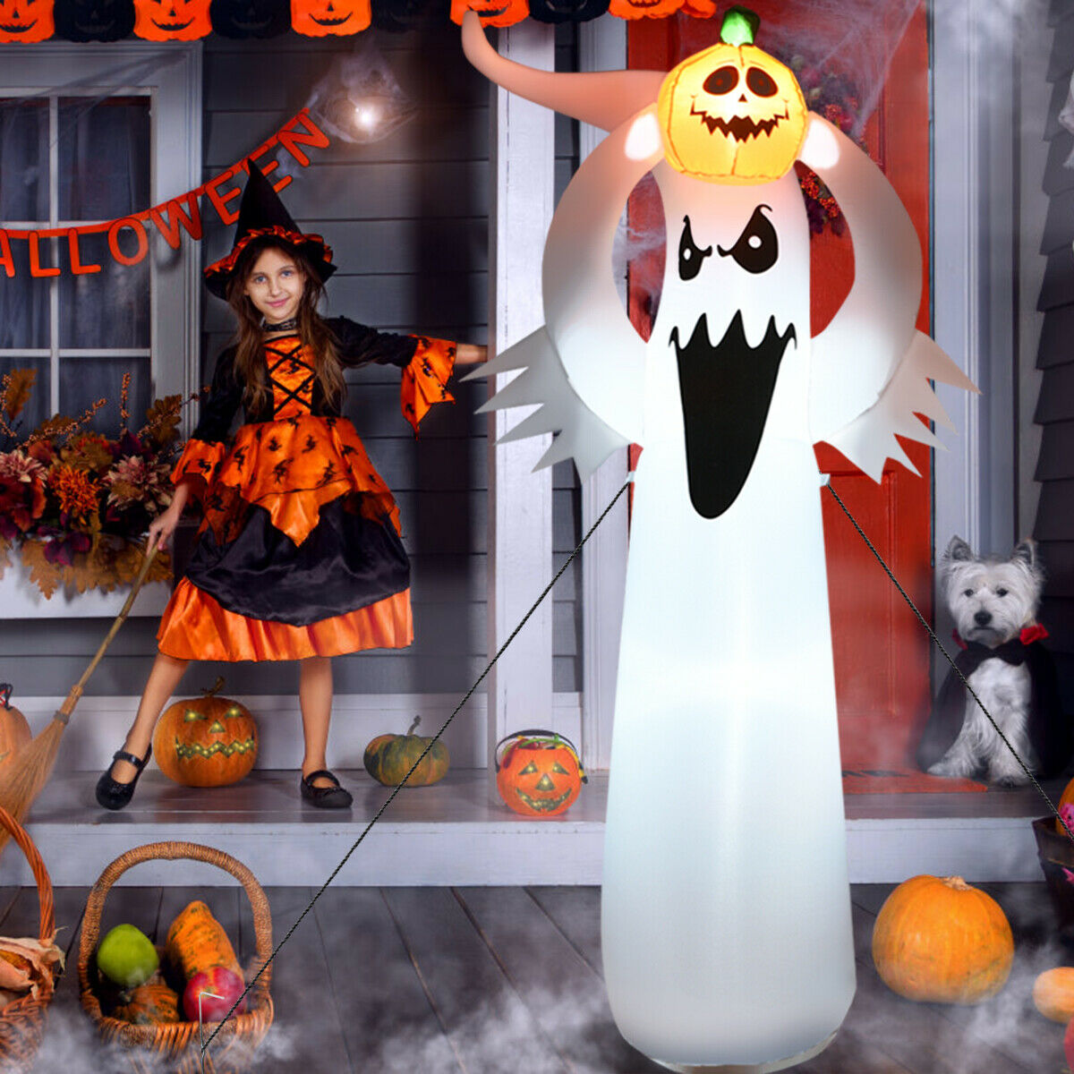 6' Inflatable LED Ghost w/ Pumpkin for Halloween Decoration