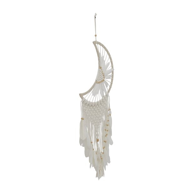 Handmade Intricately Woven Macrame 14" x 42" Dreamcatcher Wall Decor with Beaded Fringe Tassels