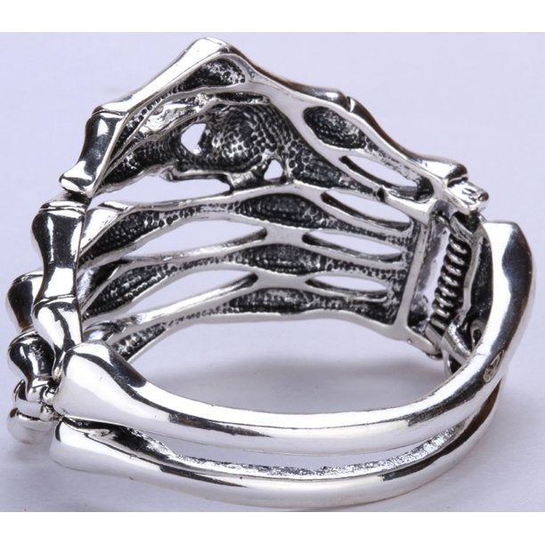 Skull Skeleton Hand Hinged Bangle Bracelet for Women Fit Wrist Circumference 6.5 to 7.5 inch - Silver