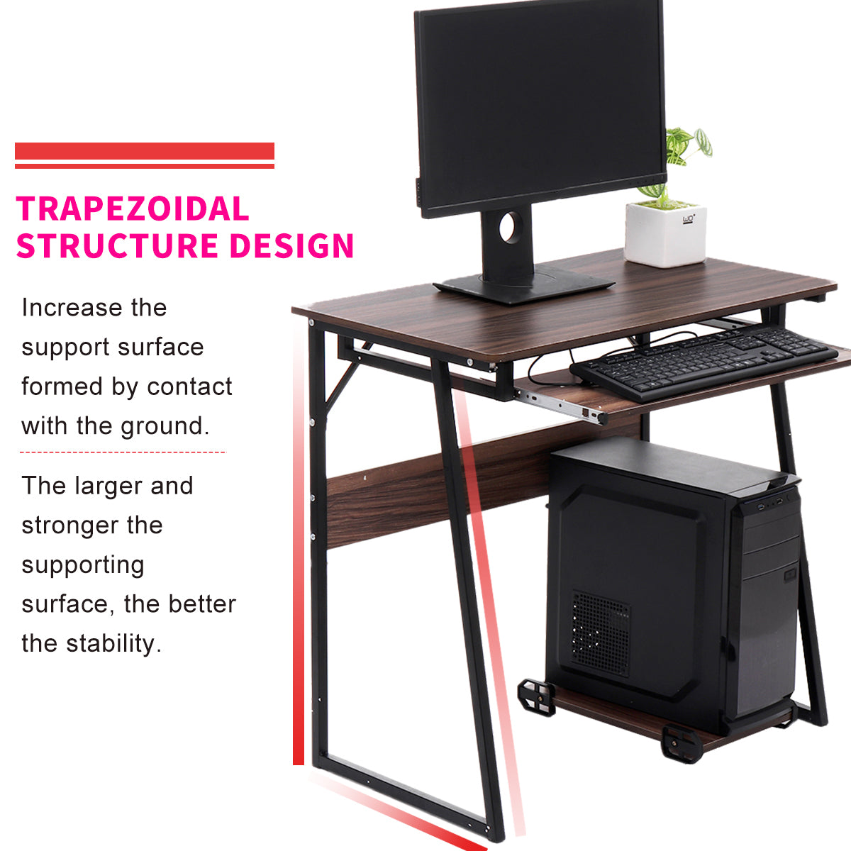 Computer Desk w/ Pull-out Keyboard Tray -Brown