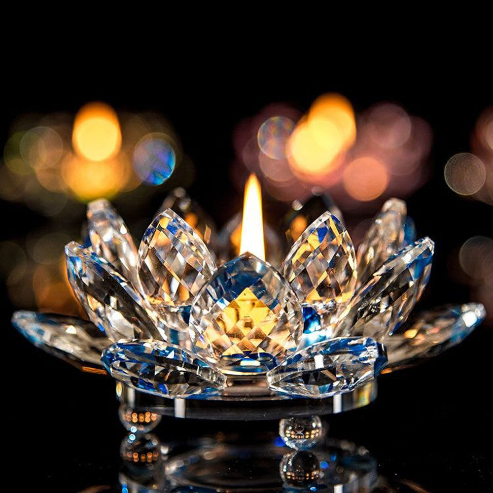 Lotus Glass Crystal Candle Holder for Home Decoration