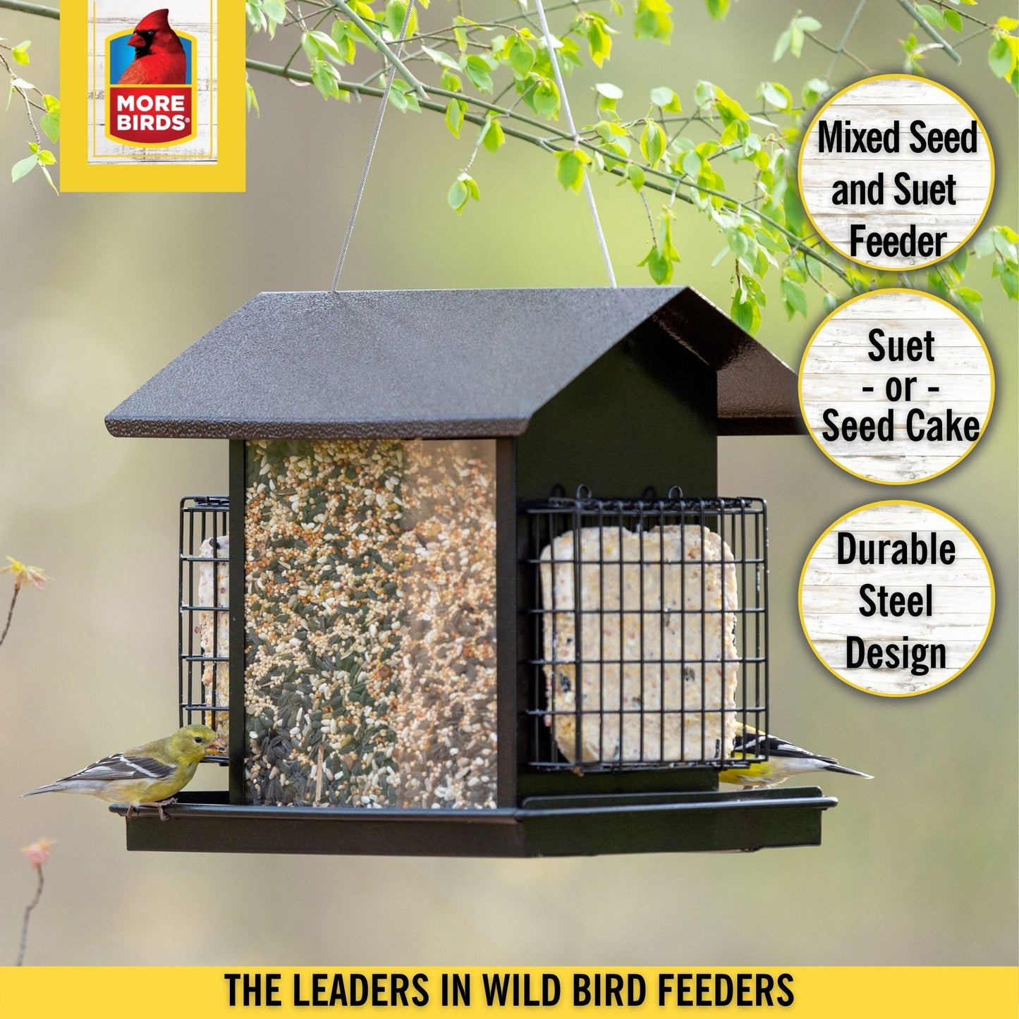 Birds Hopper Suet Seed Feeder, Sunflower/Mixed Seed, Black