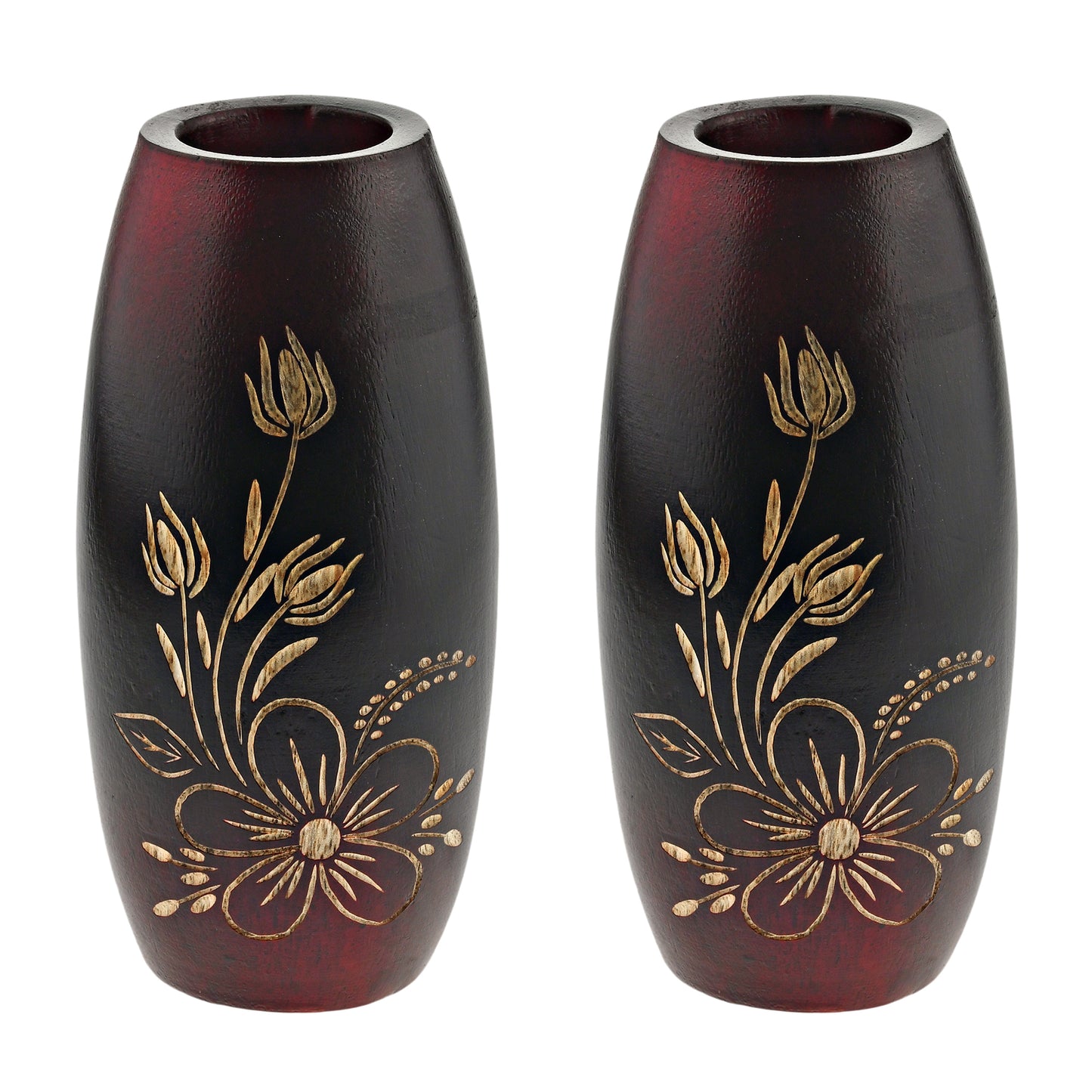 Bold Vibrant Flower Garden Red Mango Tree Wood Set of 2 Flower Vase