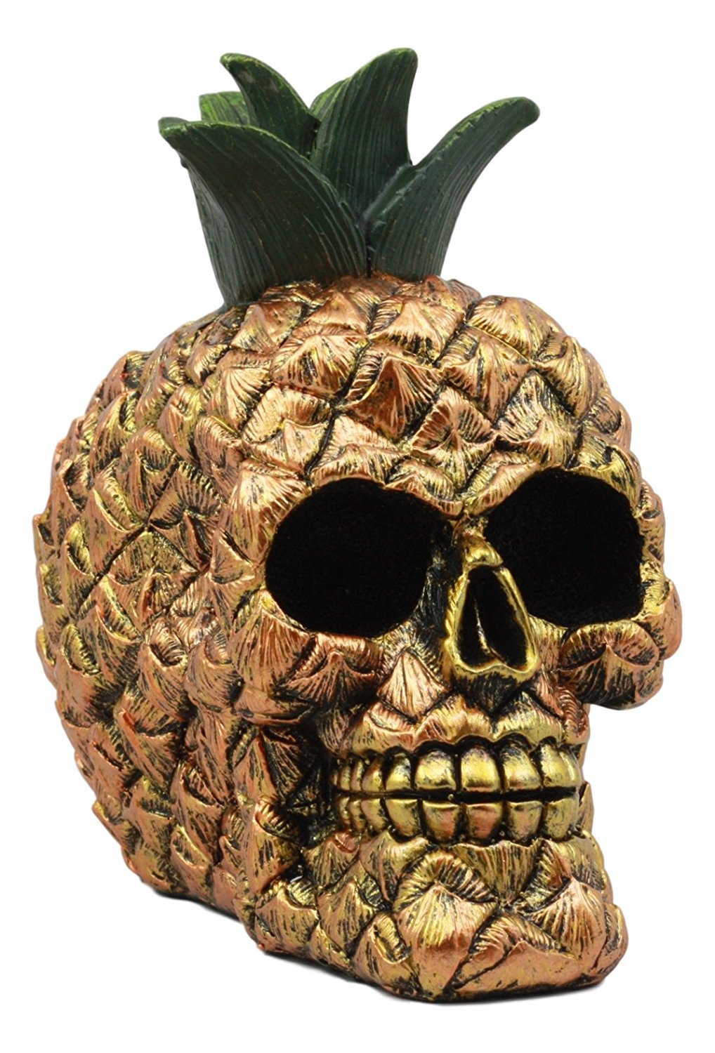 6" Hawaiian Tropical Pineapple Golden Skull Figurine